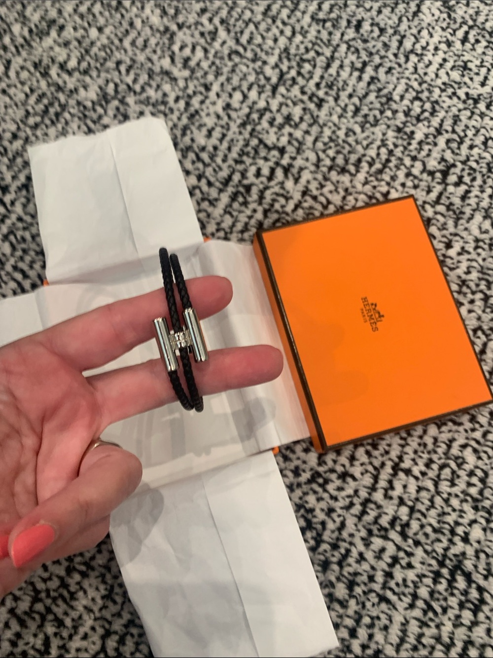 Hermès Double Tour Bracelet in Black and Silver